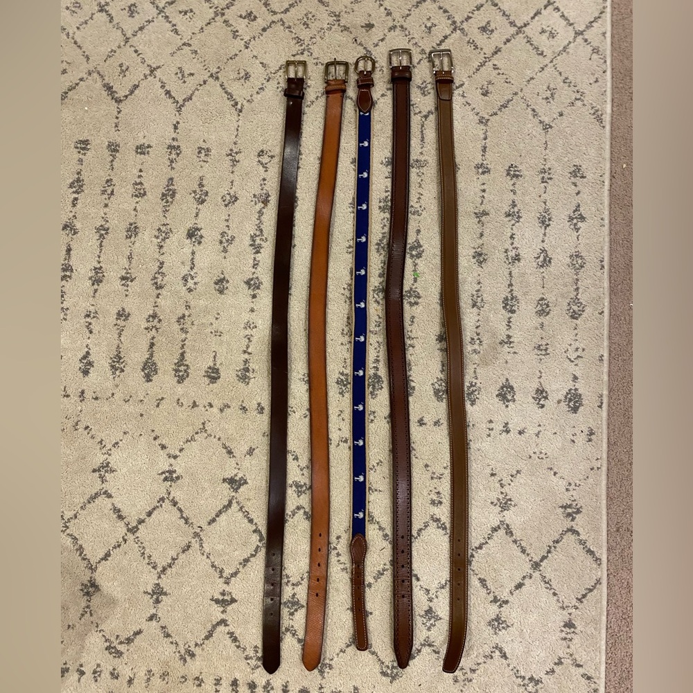 BUNDLE of 5 men’s belts, 4 leather 1 canvas size 38